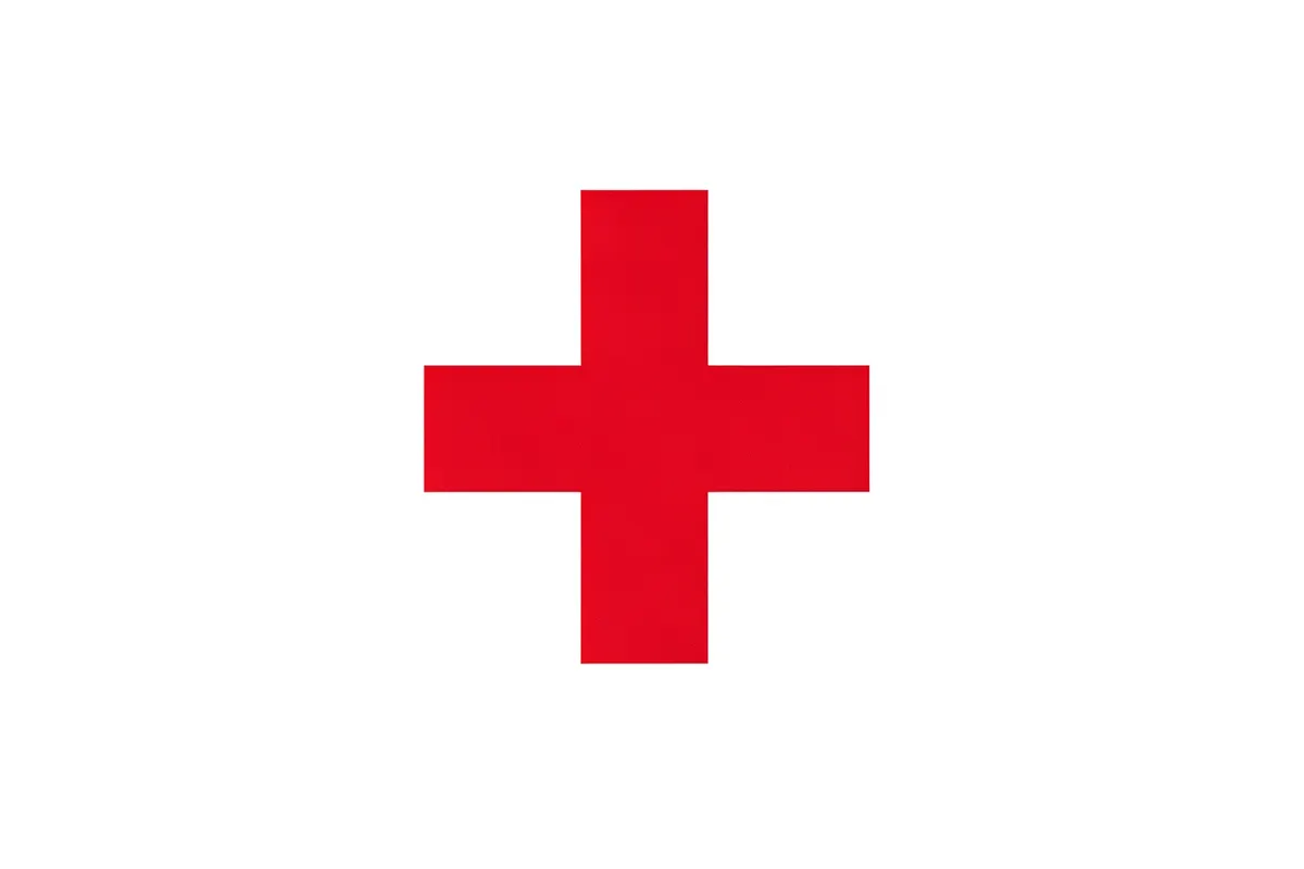 Símbolo de alerta médico com cruz vermelha.