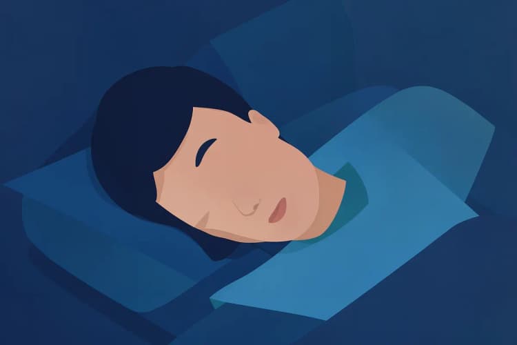 Pessoa dormindo tranquilamente com a boca fechada, indicando melhora na respiração nasal.
