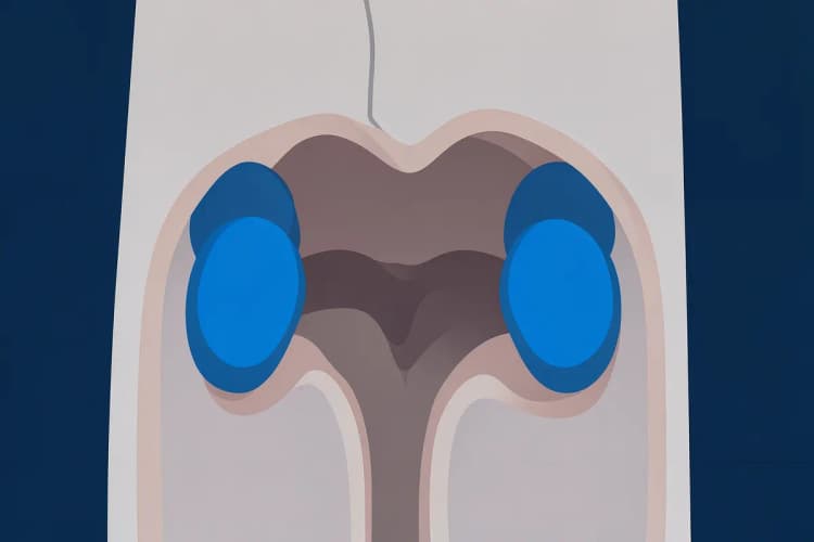 Ilustração médica mostrando amígdalas e adenoides na garganta humana