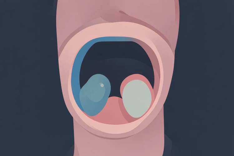 Ilustração médica mostrando amígdalas e adenoides na garganta humana