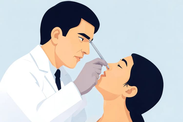 Médico examinando o nariz de um paciente com um espéculo nasal